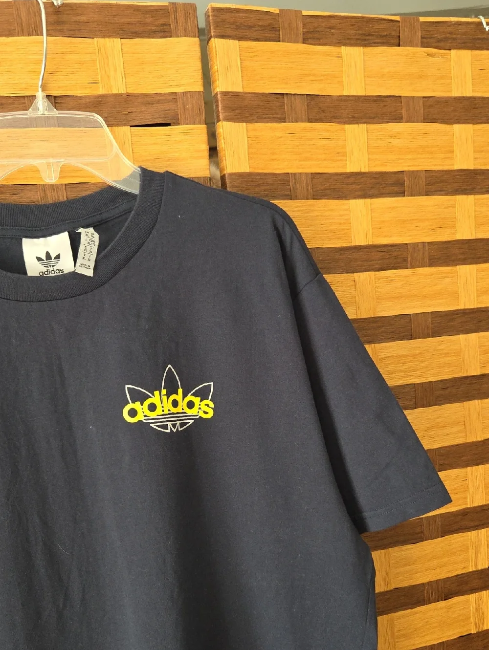 adidas Black Short Sleeve Tee with Yellow Trefoil Logo